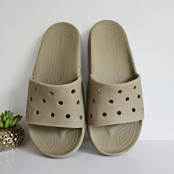 Crocs Iconic Comfort Classic Slide v2 Unisex Size M 9 / W 11 Taupe Slides Clog - Picture 3 of 14